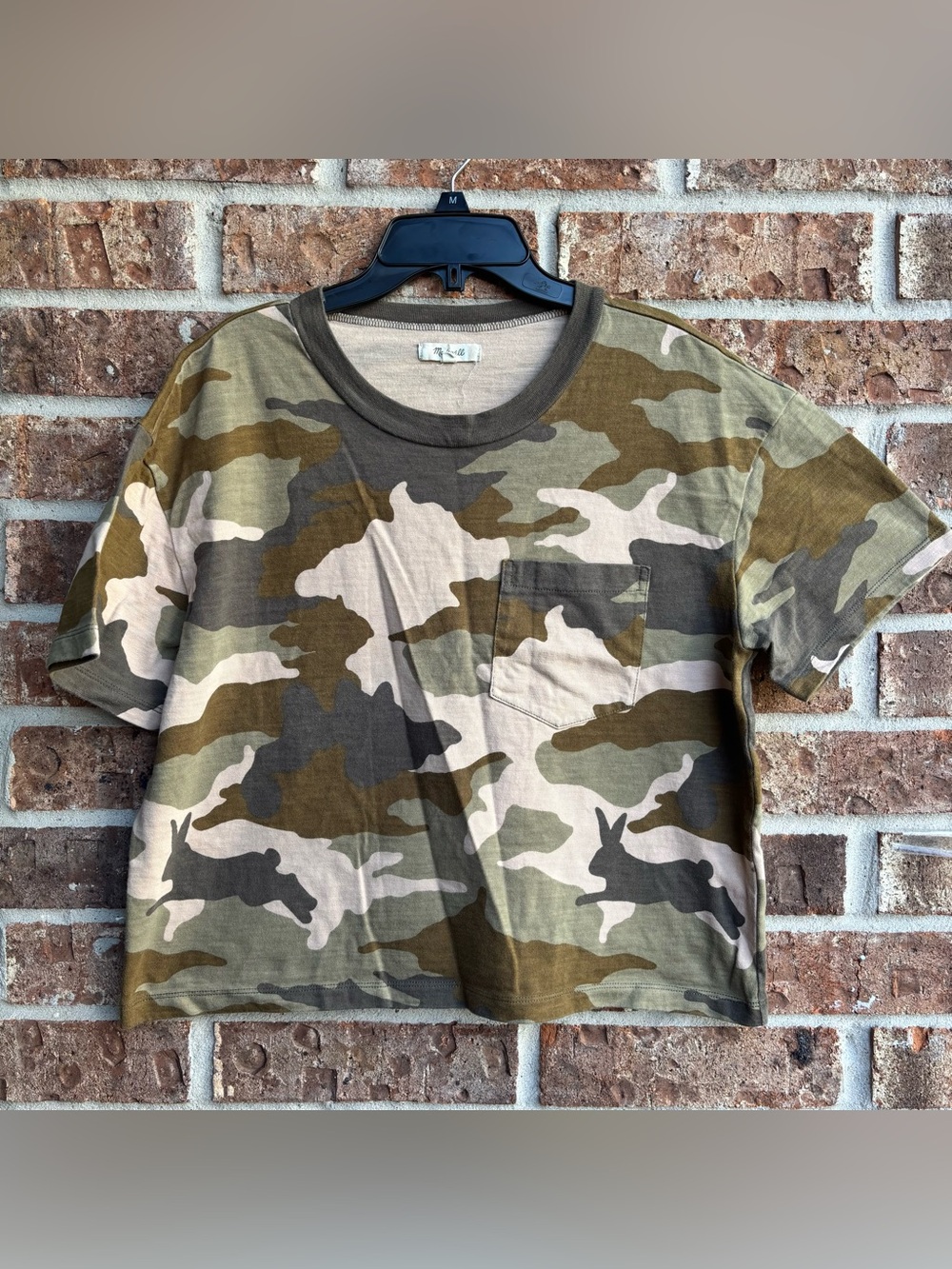 Madewell easy crop cottontail Camo Short Sleeve Pocket Tee in Olive and Khaki